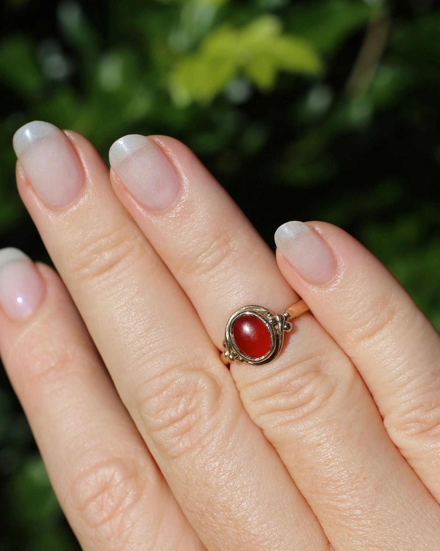 Bezel Set Carnelian Cabochon Signet Type Ring, 9ct Yellow Gold, size I1/2 or 4.5