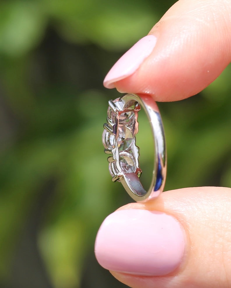 3.7ct Pale Pink Australian Zircon Trilogy Ring, 10ct and 18ct White Gold, size O or just over 7, 3.72g
