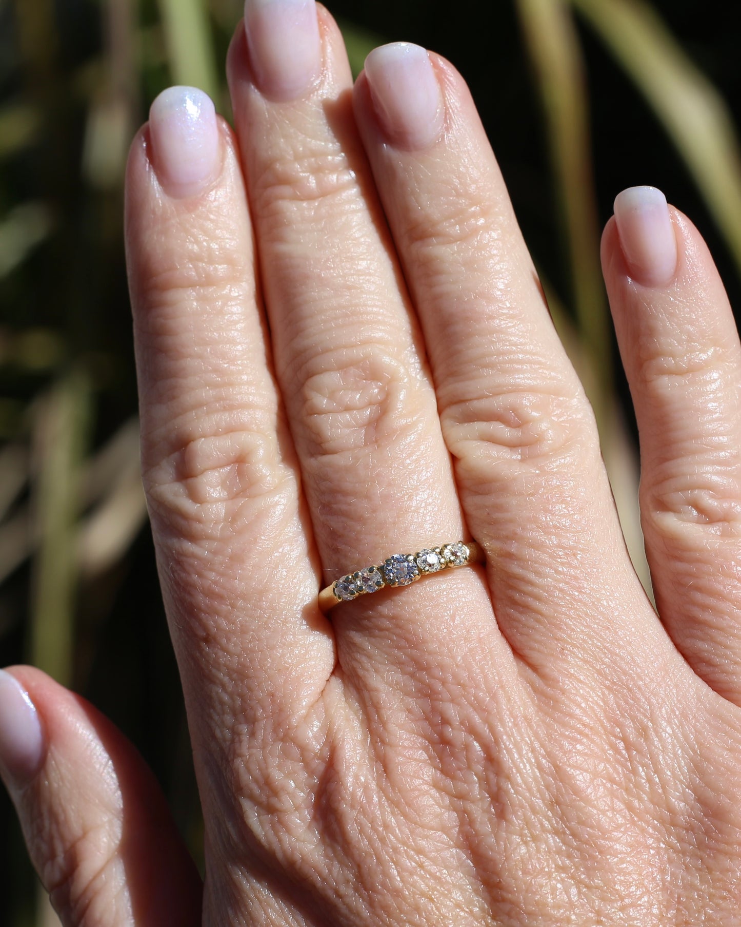 Five Stone Old Cut Diamond Ring approx 0.85ct, Claw Set, 18ct Yellow Gold, size T or 9.5
