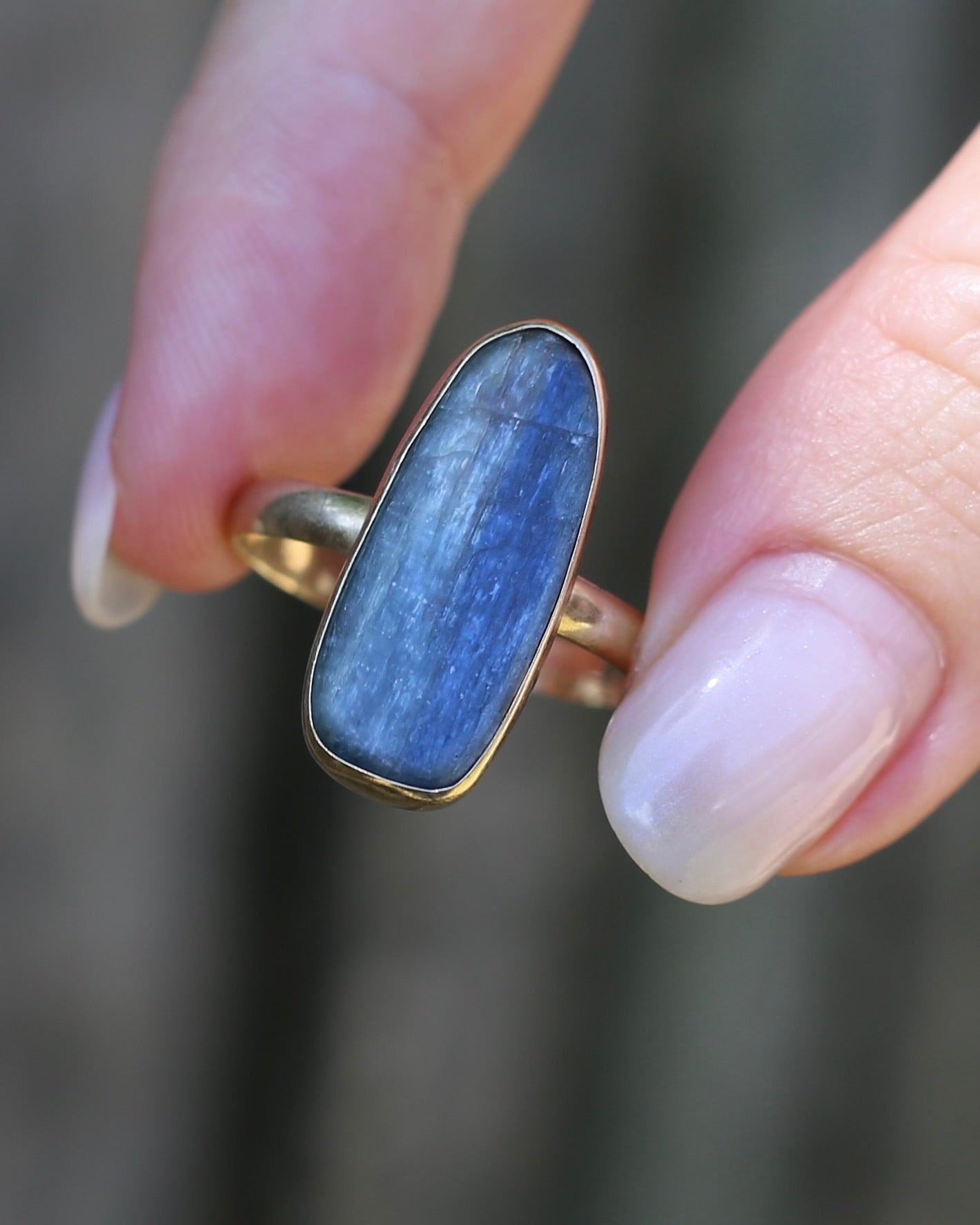 Rustic Freeform Labradorite Cabochon in Bezel Setting, 9ct Yellow Gold, size X1/2 or 11.75