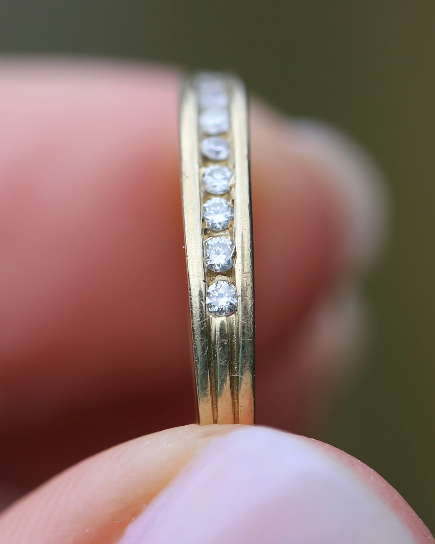 0.2ct Channel Set Natural Diamond Band, 9ct Yellow Gold, size P or just over 7.5, 1.78g