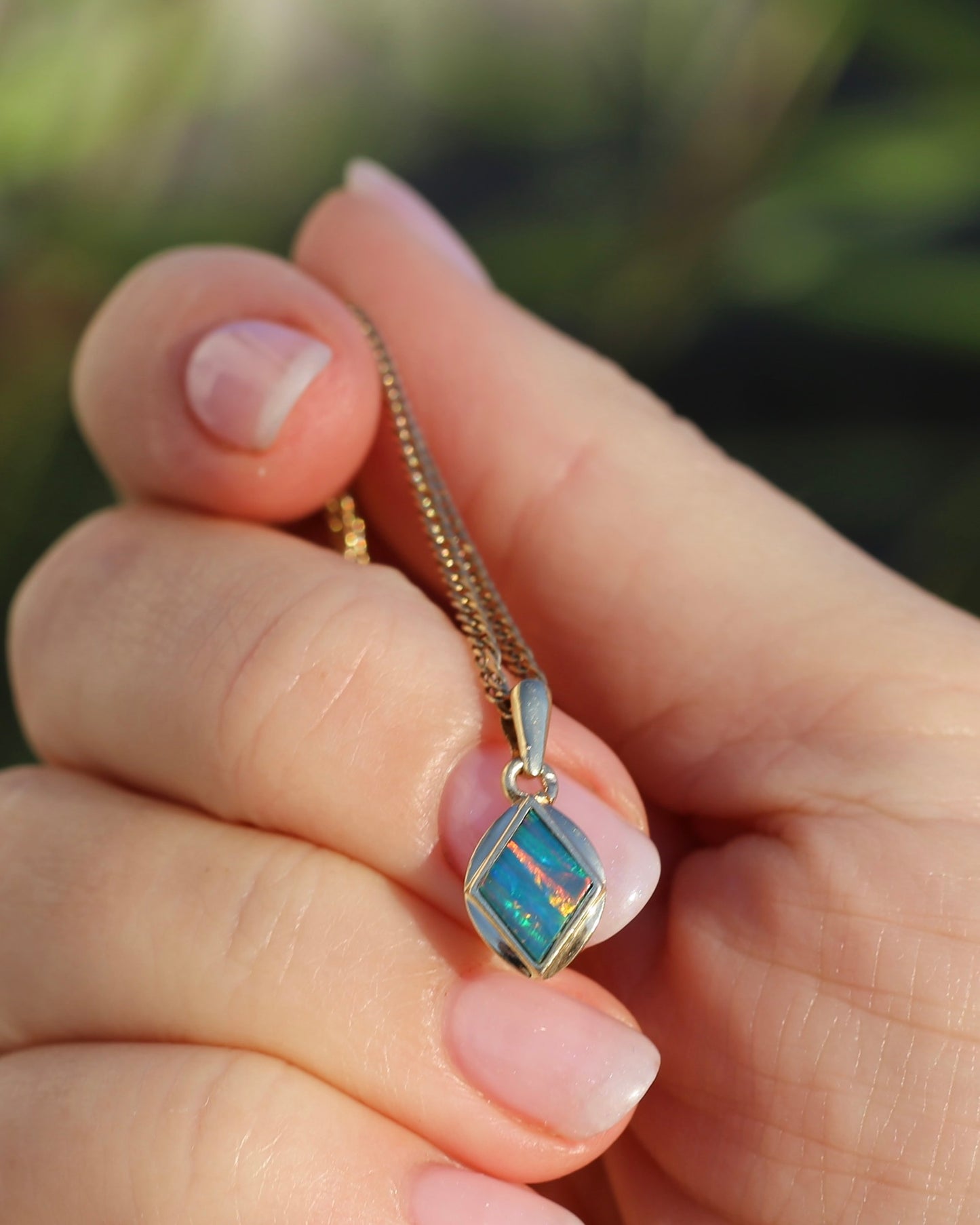 Bezel Set Solid Opal Diamond Shaped Pendant, 14ct Yellow Gold, 0.88g