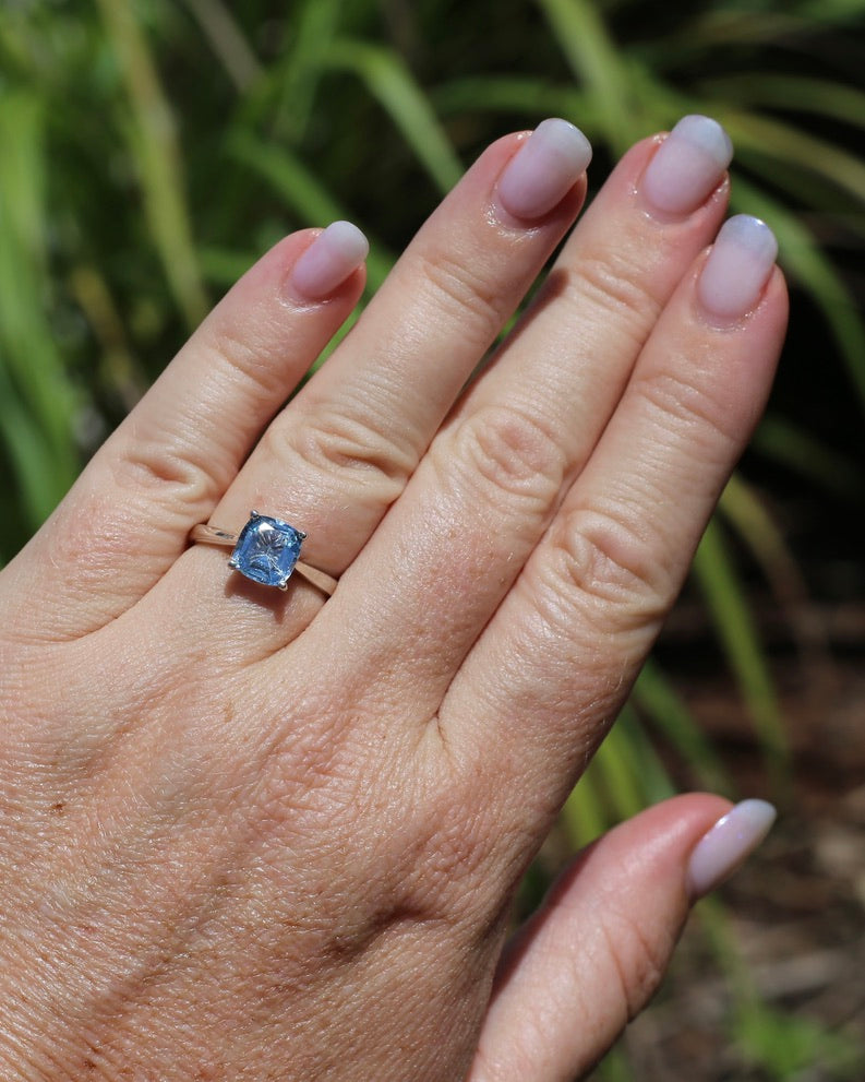 2.35ct Cushion Cut Blue Topaz Ring, Sterling Silver, size O1/2 or 7.25, 2.35g