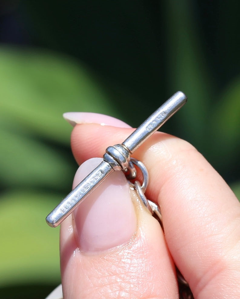 Birmingham Made 1903 Sterling Silver Watch Chains, Fob and T-bar, 47cm or 18.5 inches, 52,6g