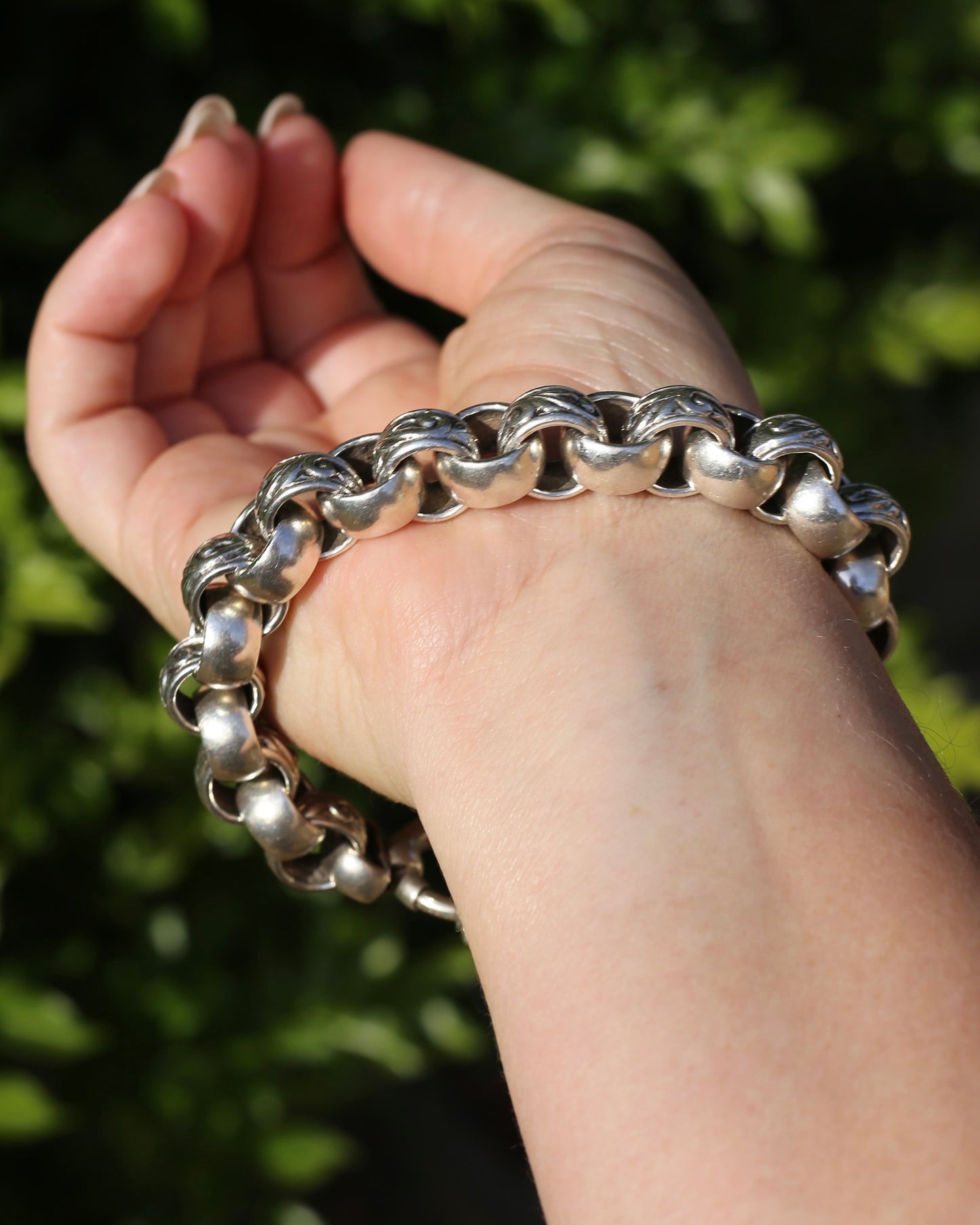 Chunky Silver Belcher Bracelet, Day and Night Alternating Links, Large Bolt Clasp, 24cm or 9.5 inches, 85.8g