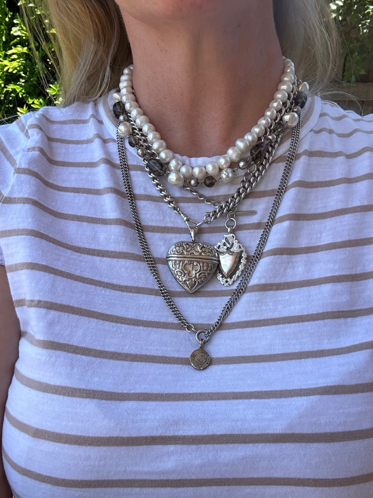 Freshwater Pearl and Silver Necklace, 44-50cm variable length, 57.5g