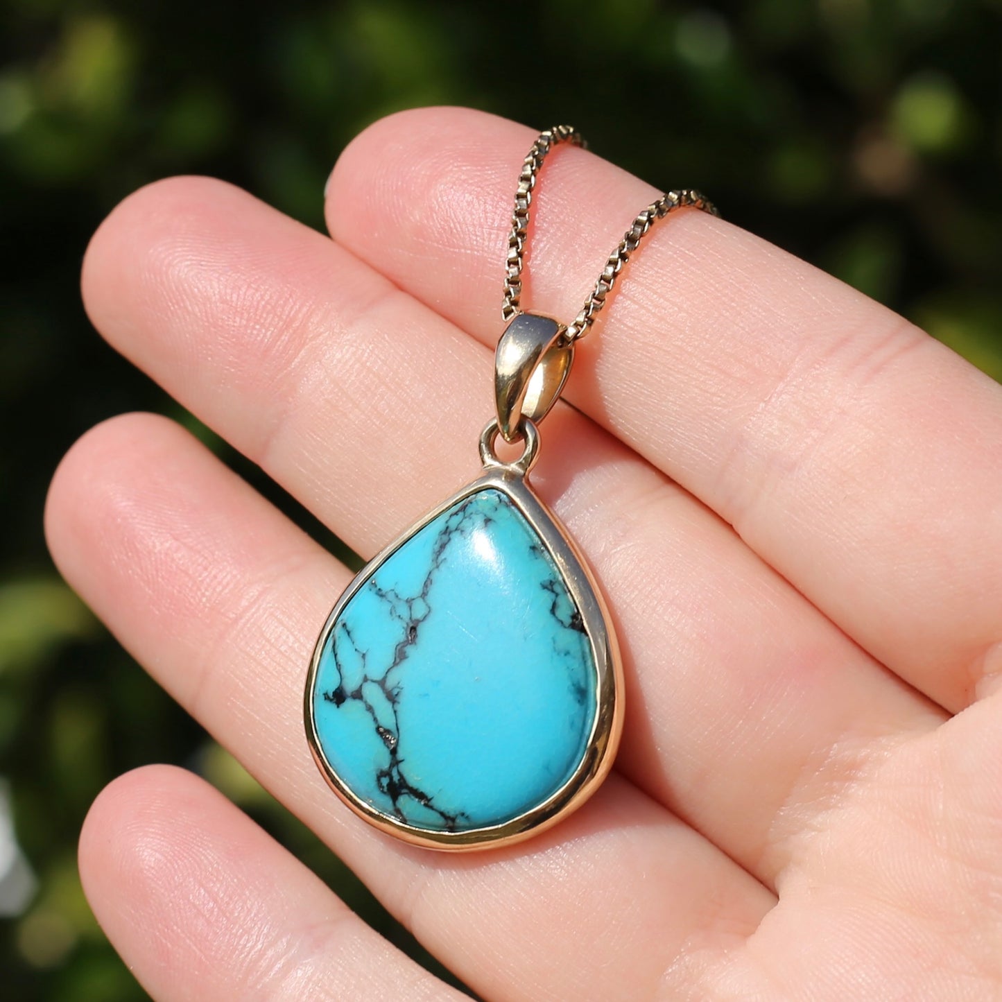 Natural Pear Turquoise Pendant in 9ct Yellow Gold, 6.69g