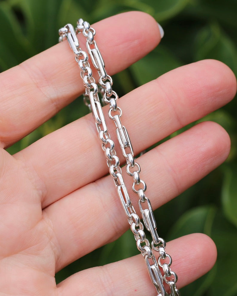 Trombone and Belcher Chain with Single Albert Swivel Clasp and T-bar, 45cm or 17.75 inches, 17.8g