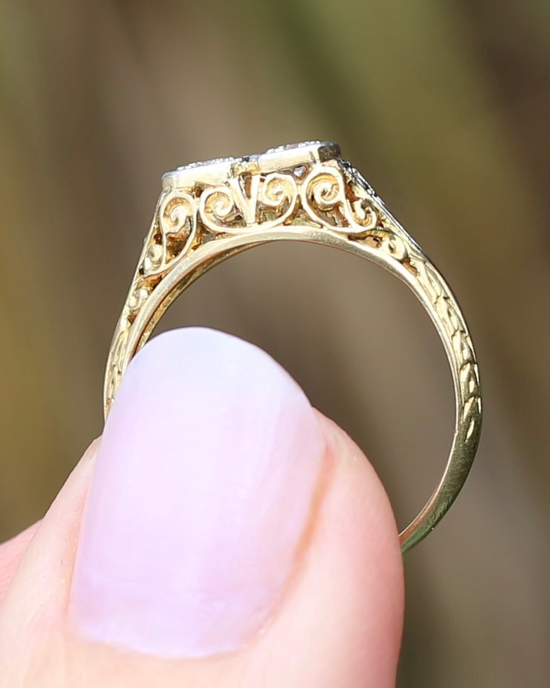 Circa 1910 Antique Toi Et Moi Transitional Cut Diamond Ring, 18ct Yellow Gold and Platinum, size N or just over 6.5, 2.42g, with valuation