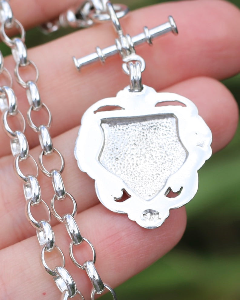 Vintage (likely Australian) Belcher Chain With Double Swivel Albert Clasps, T-bar and Fob, Sterling Silver, 47cm or 18.5 inches, 22.9g