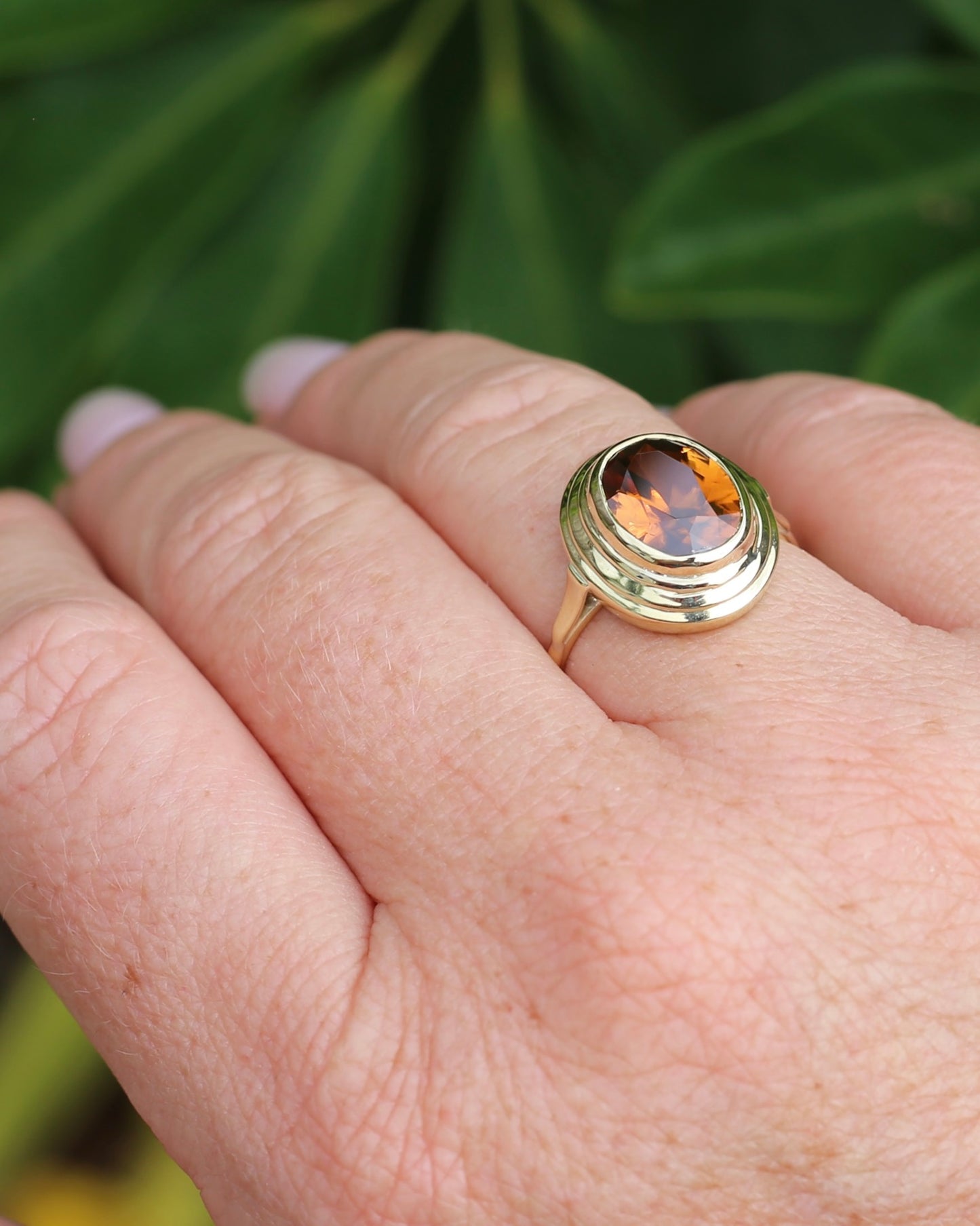 5.08ct Bezel Set Tiered Zircon Ring, 9ct Yellow Gold, size P or 7.5, 14ct Yellow Gold, 4.06g