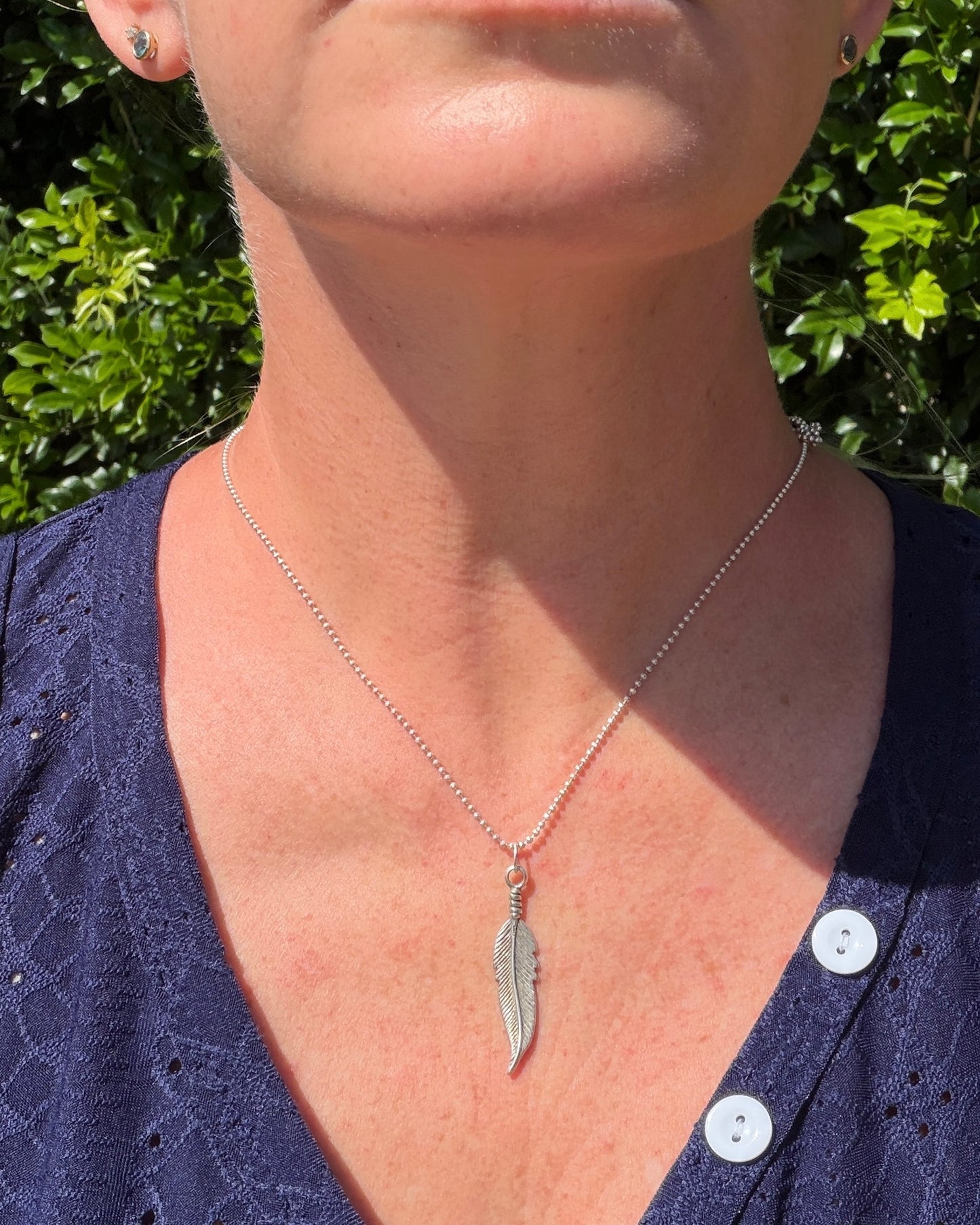 Vintage Feather Pendant, Sterling Silver, 2.4g