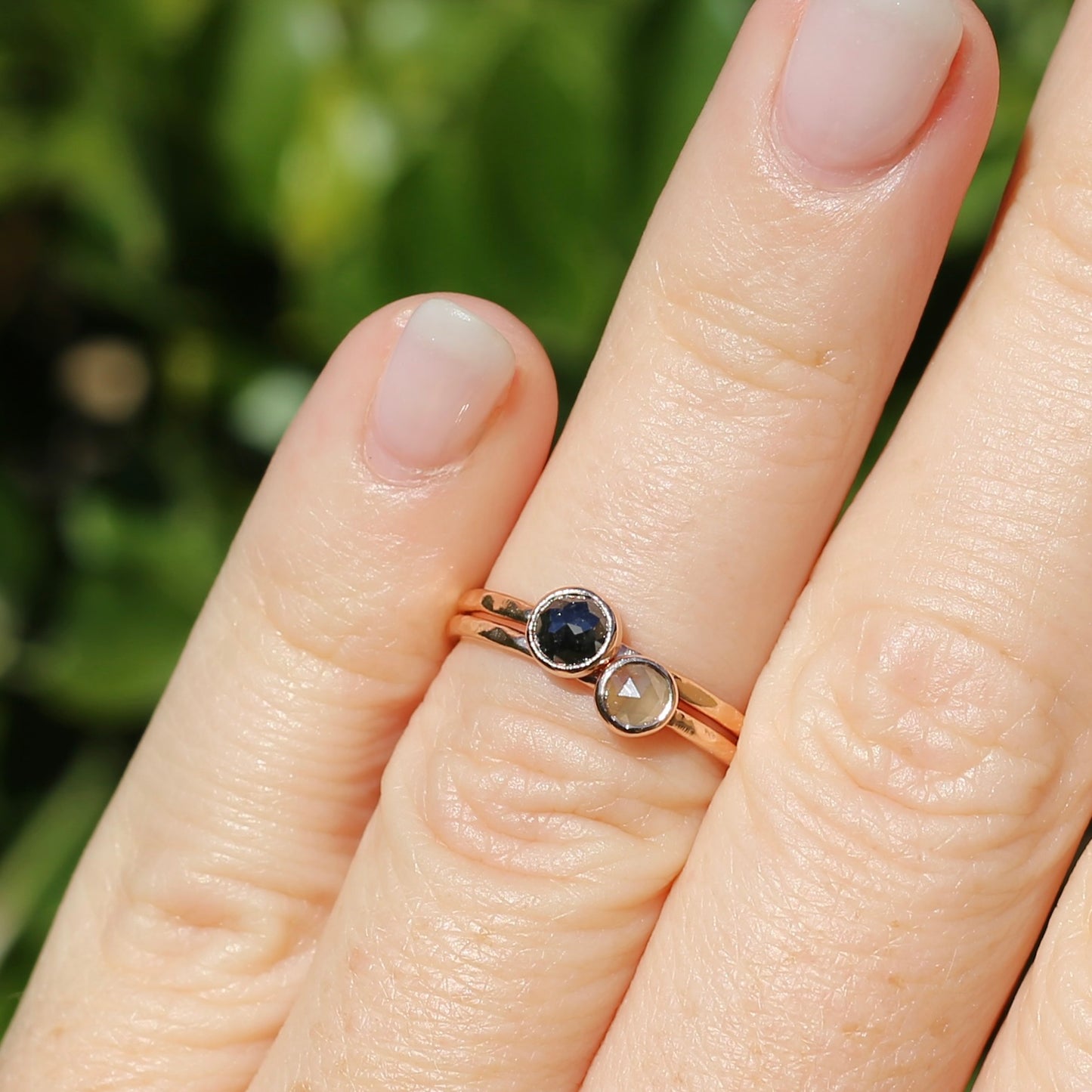 Rose Cut Black Diamond/ Moissanite Ring, 14ct Rose Gold, size 6 or L1/2