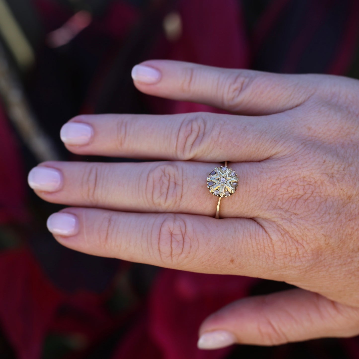 Rustic Handmade Likely Victorian Rose and Table Cut Diamond & Quartz Ring, approx 12ct Yellow Gold, size T or 9.5