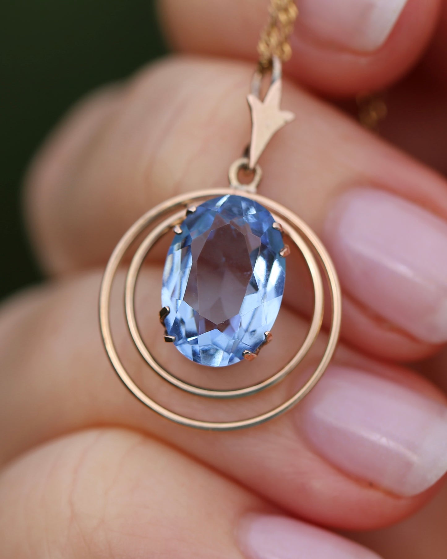 Circa 1940s Blue Glass Pendant, 9ct Old Rosey Gold, 2.35g