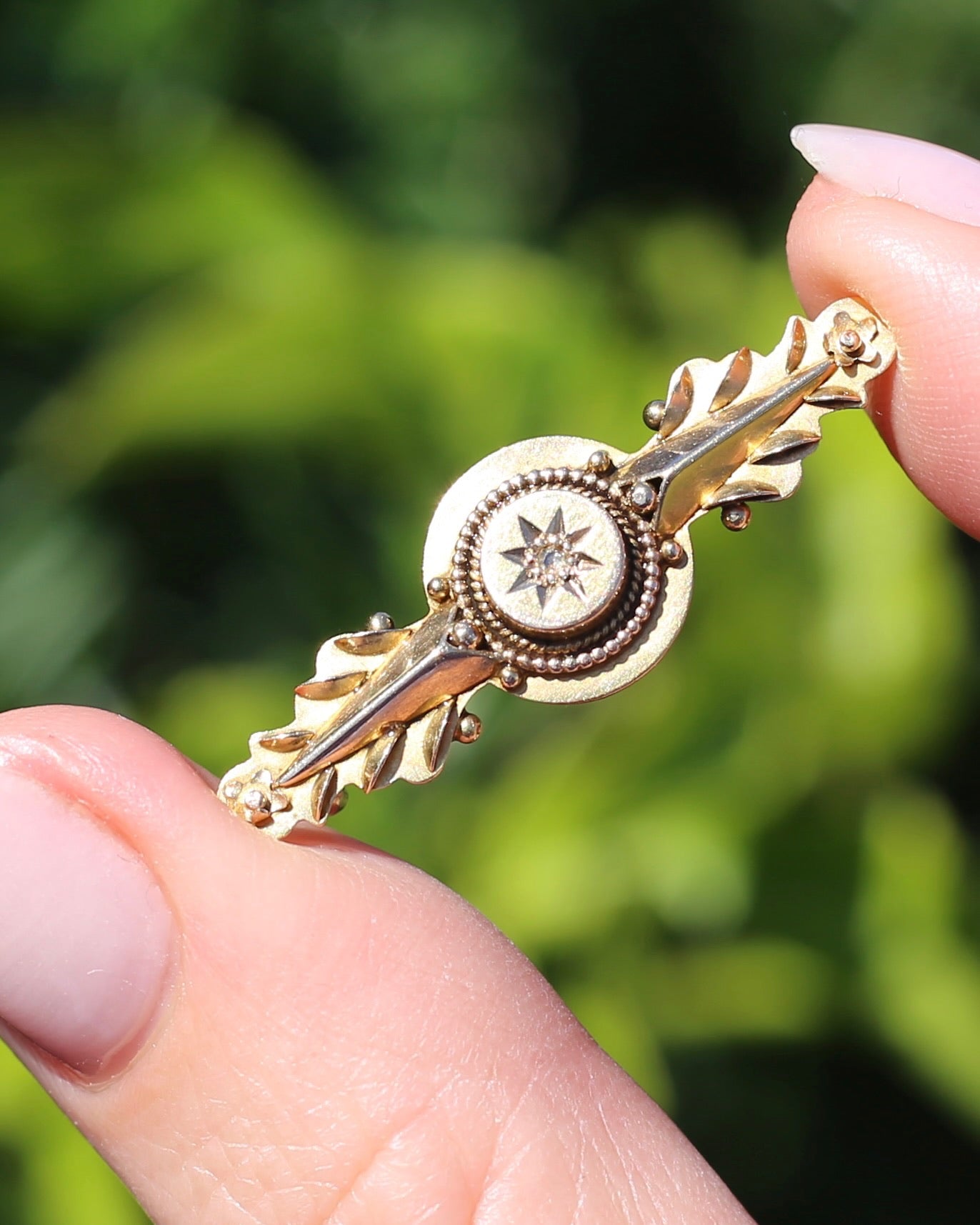 Antique 15ct Gold Brooch with Rose Cut Diamond, 15ct Rosey Gold, Silver Pin, 2.33g