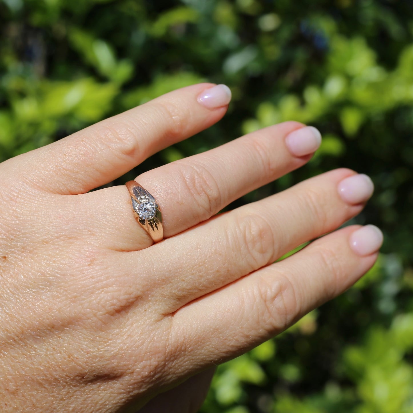 Hand Cut White Sapphire in 15ct Old Gold Ring, size N1/2 or just under 7