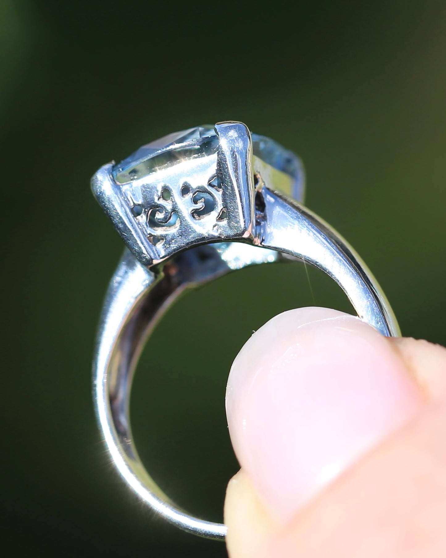 5ct Cushion Cut Natural Blue Topaz Ring, Sterling Silver, size N or 6.75, 5.02g