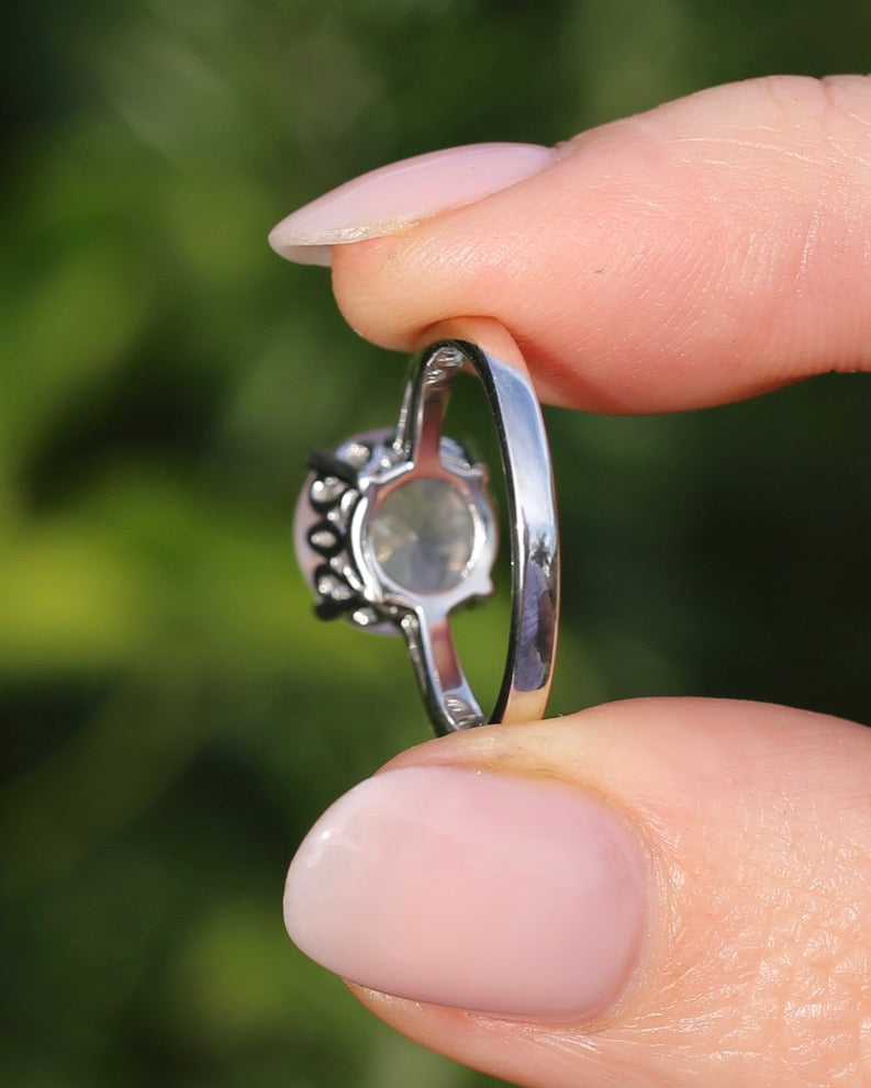 3.7ct Rose Quartz (10mm) Solitaire Ring, Sterling Silver, size O or 7.25, 3.57g