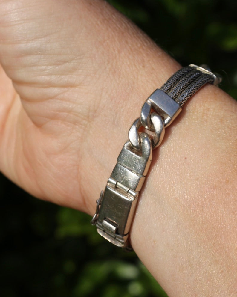 Chunky Foxtail and Curb Bracelet, Sterling Silver, 17.5cm or just under 7 inches, 40.7g