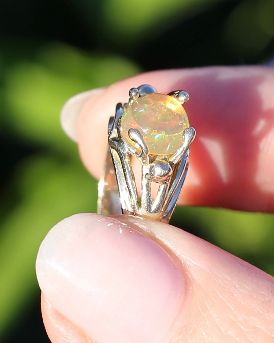 Mexican Opal Cabochon Ring, 14ct Yellow Gold, size 6 or L1/2
