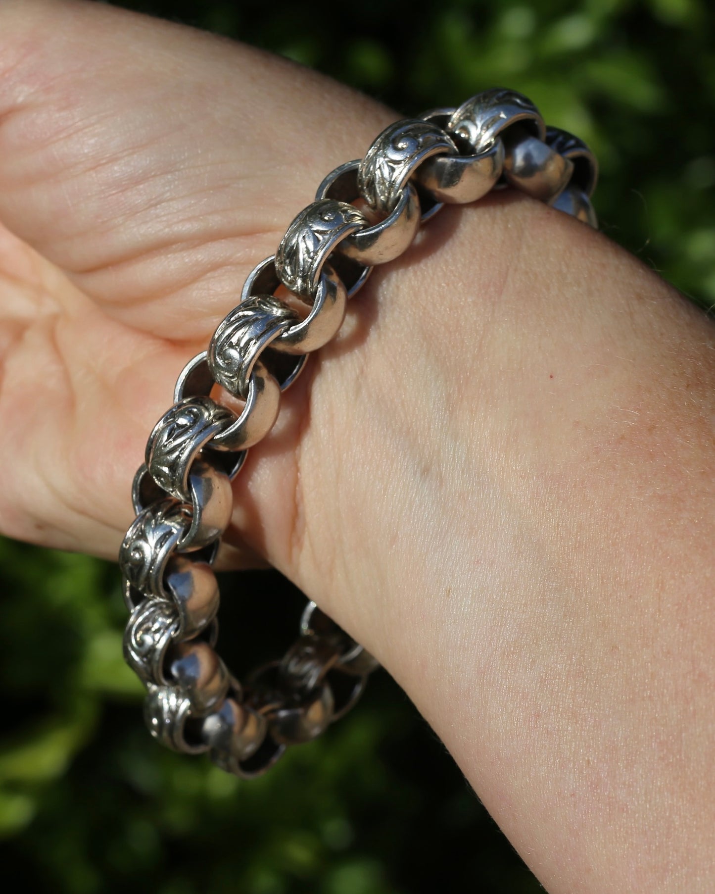 Chunky Silver Belcher Bracelet, Day and Night Alternating Links, Large Bolt Clasp, 24cm or 9.5 inches, 85.8g
