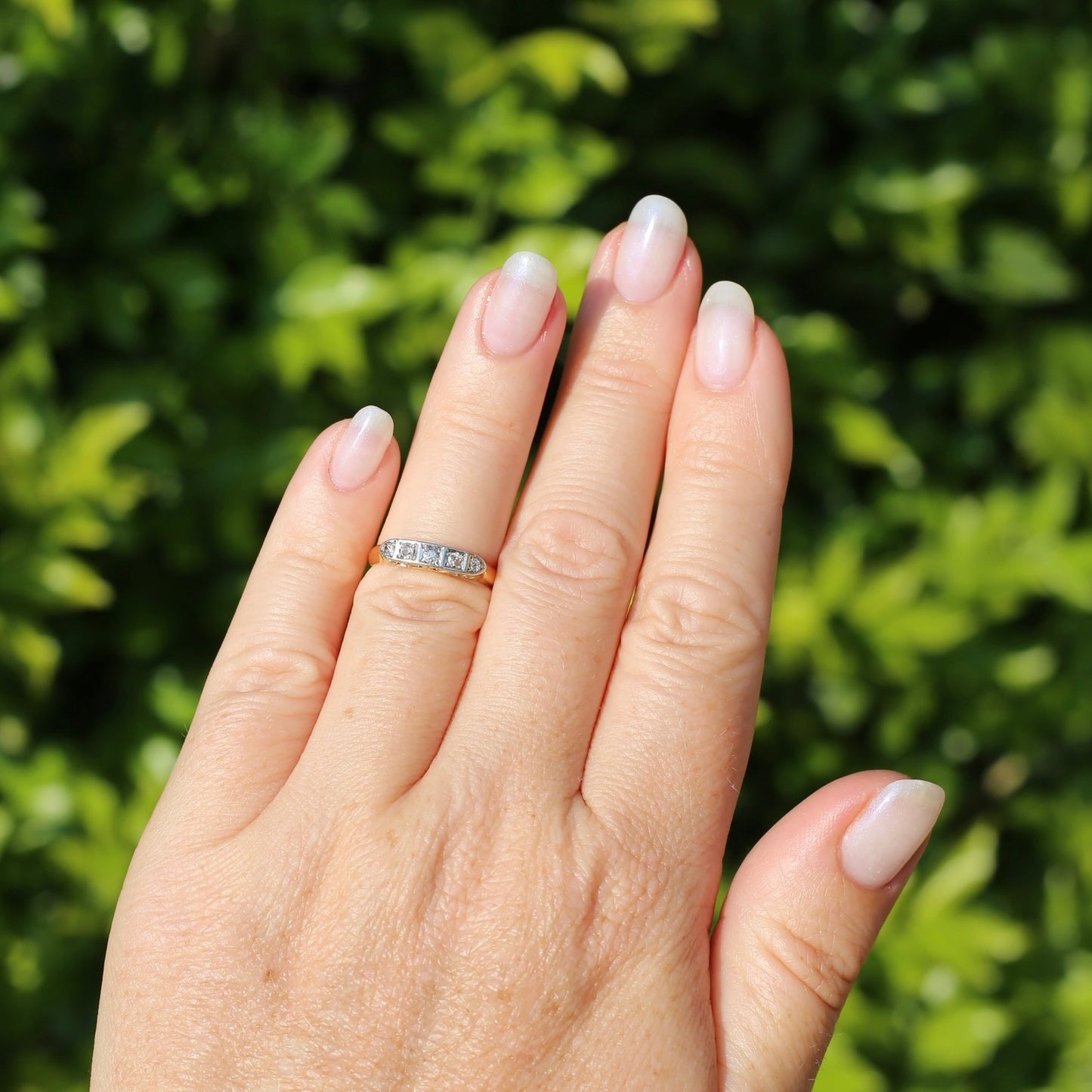 1930s Old Cut 5 Stone Diamond Ring, Platinum and 18ct Yellow Gold, size L or 5.75