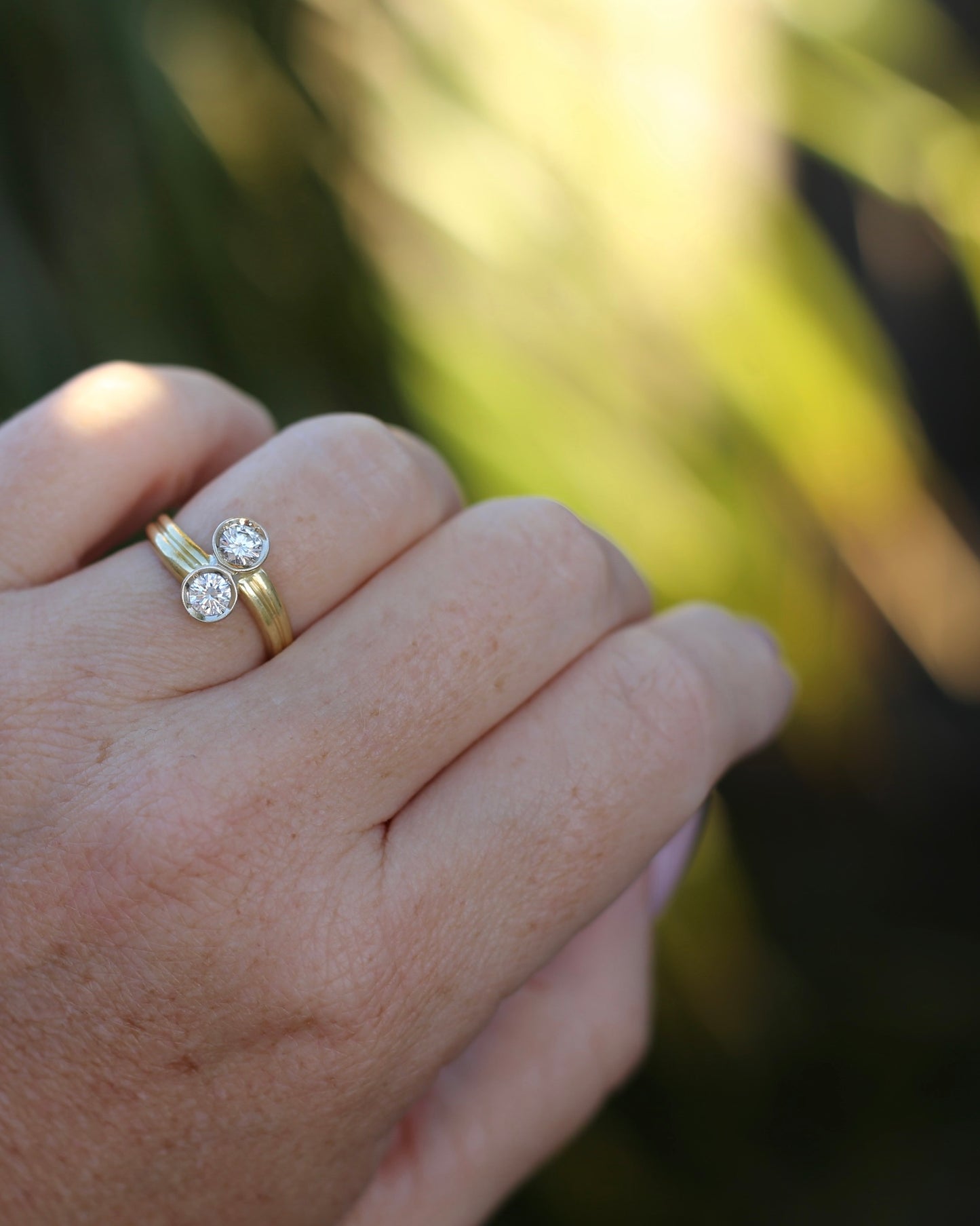 Vintage Toi Et Moi Two Stone Natural Diamond Ring, 18ct Yellow and White Gold Ring, size P1/2 or just over 7.75, 4.42g, with valuation