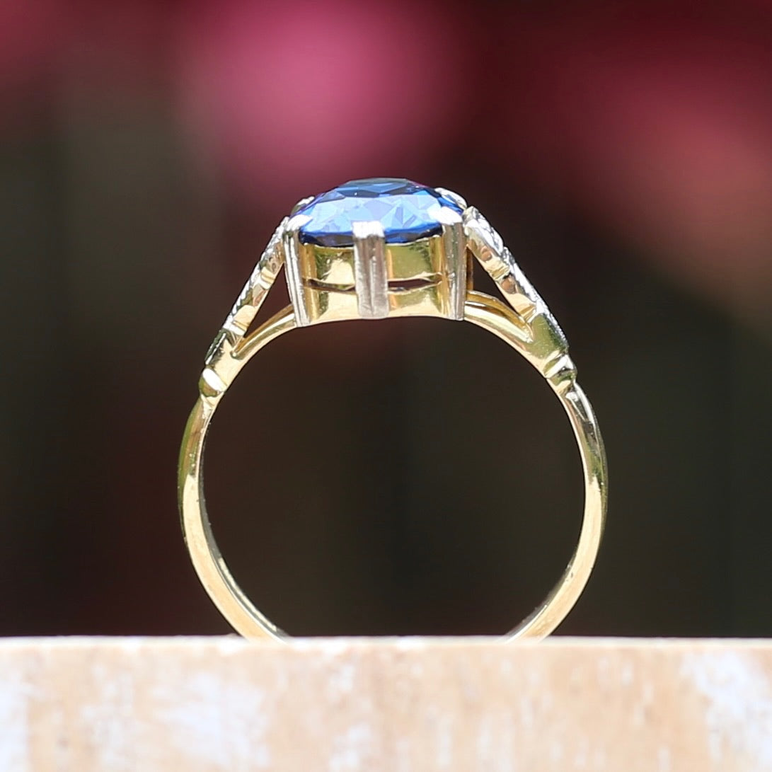 Early Australian Wendts Blue Spinel Ring, 18ct Gold & Platinum, size N or just smaller than 6.75