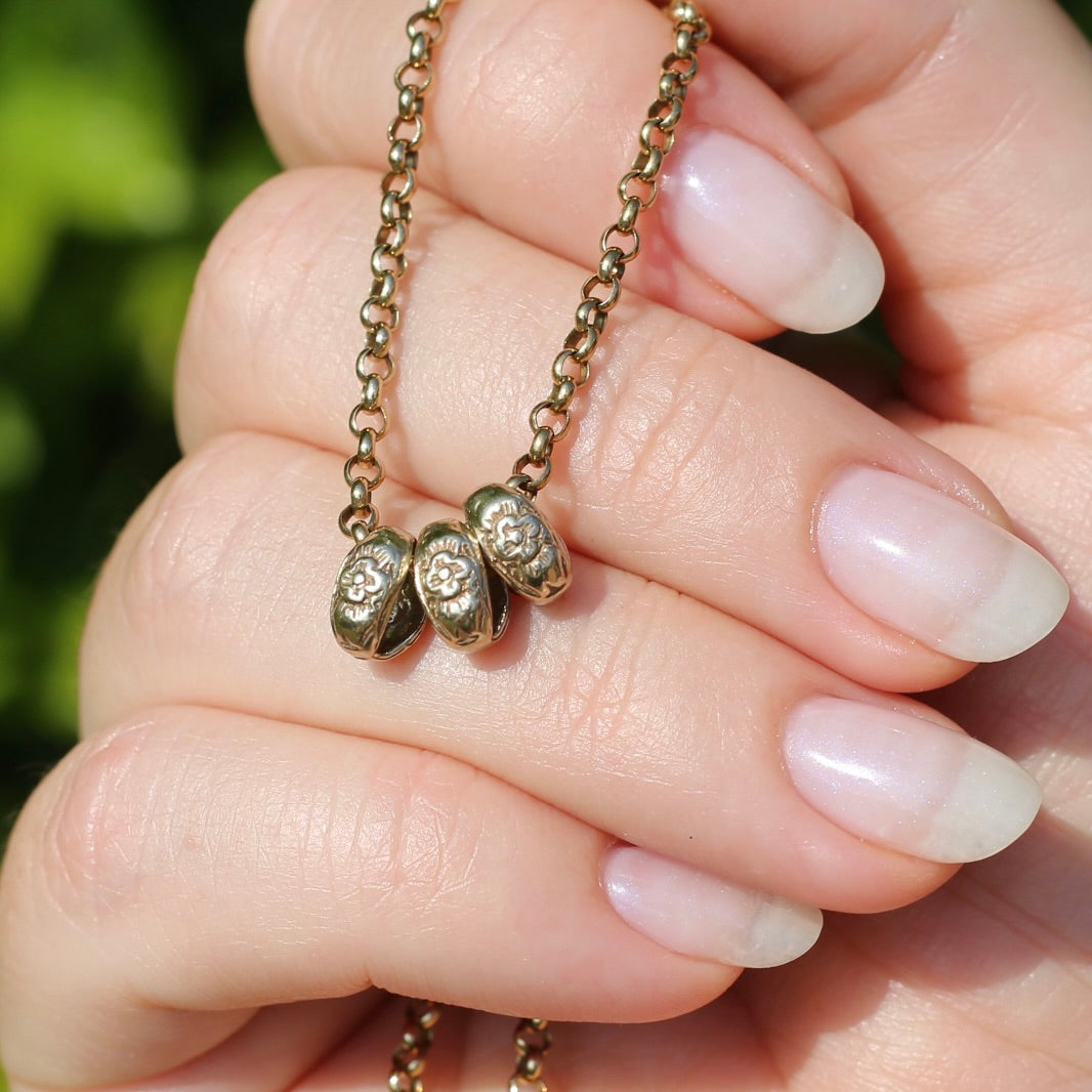 Vintage Likely Australian Made Floral Engraved Gold Beads, 9ct Yellow Gold, 0.5g each