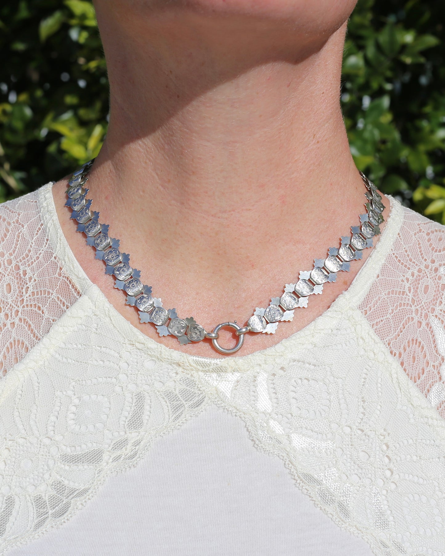 Antique Victorian Floral Book Chain, Silver, 45cm or 7.75 inches, 22.43g