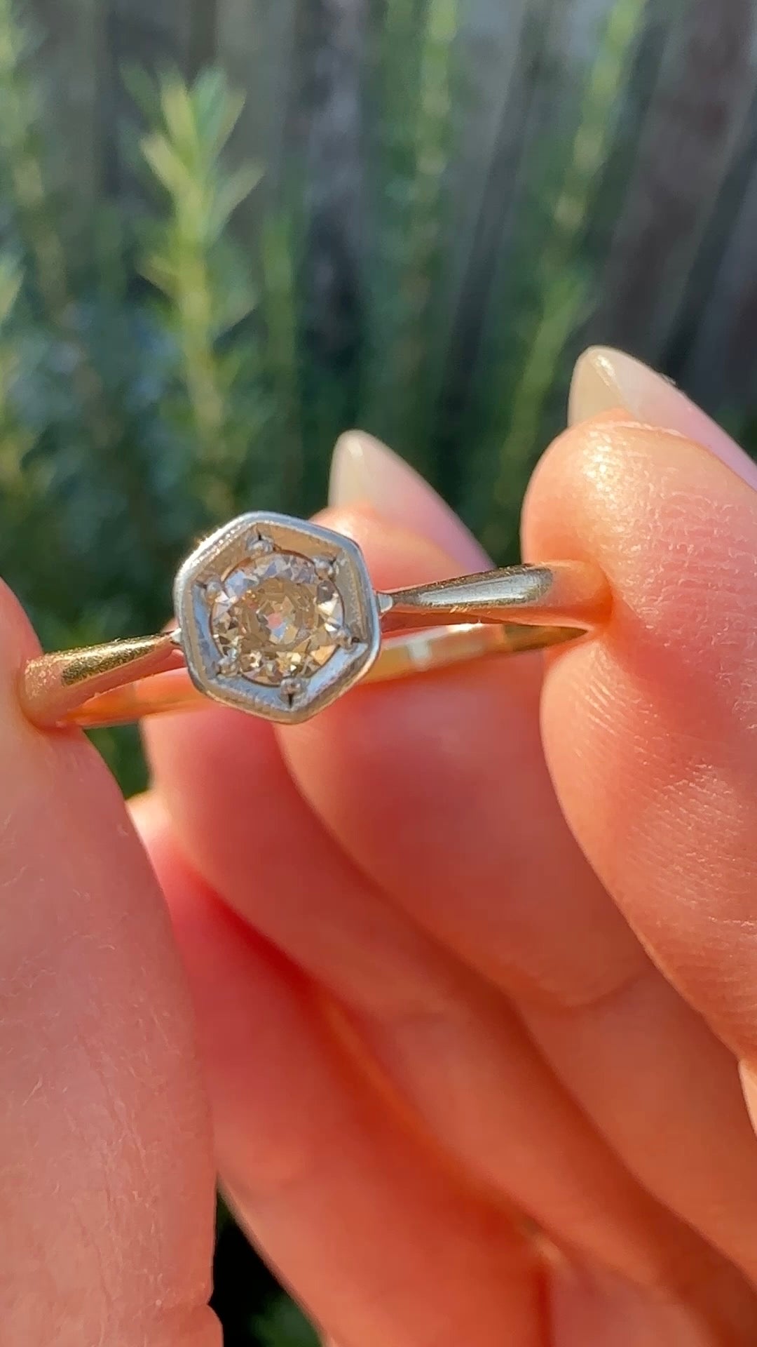 Early Australian Old Cut Diamond Solitaire by H. G. Rogers, 18ct White and Yellow Gold, size 9.5 or just over S1/2