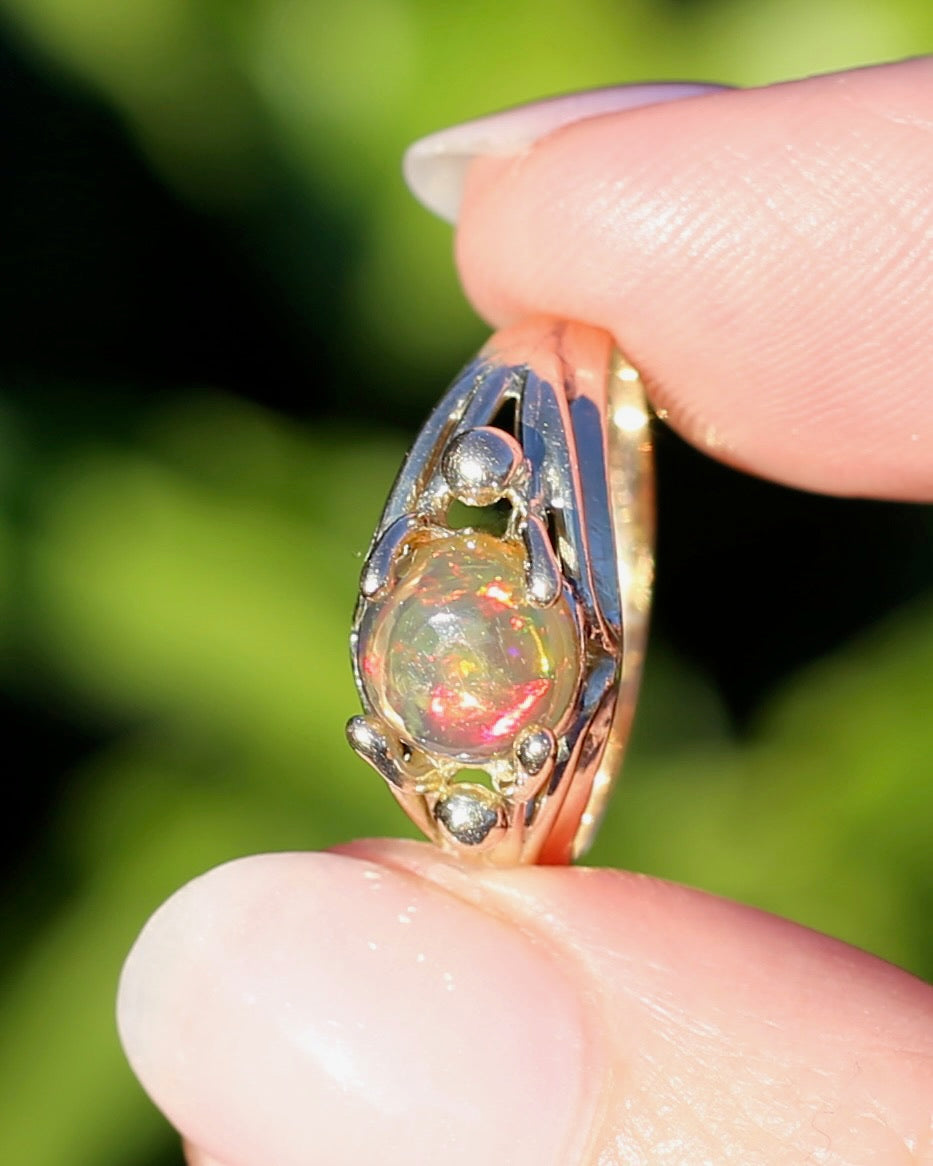 Mexican Opal Cabochon Ring, 14ct Yellow Gold, size 6 or L1/2