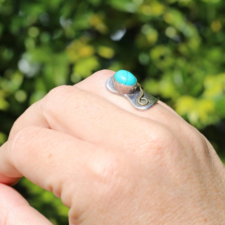 Rustic Silver and Turquoise Cuff Ring, sizeable