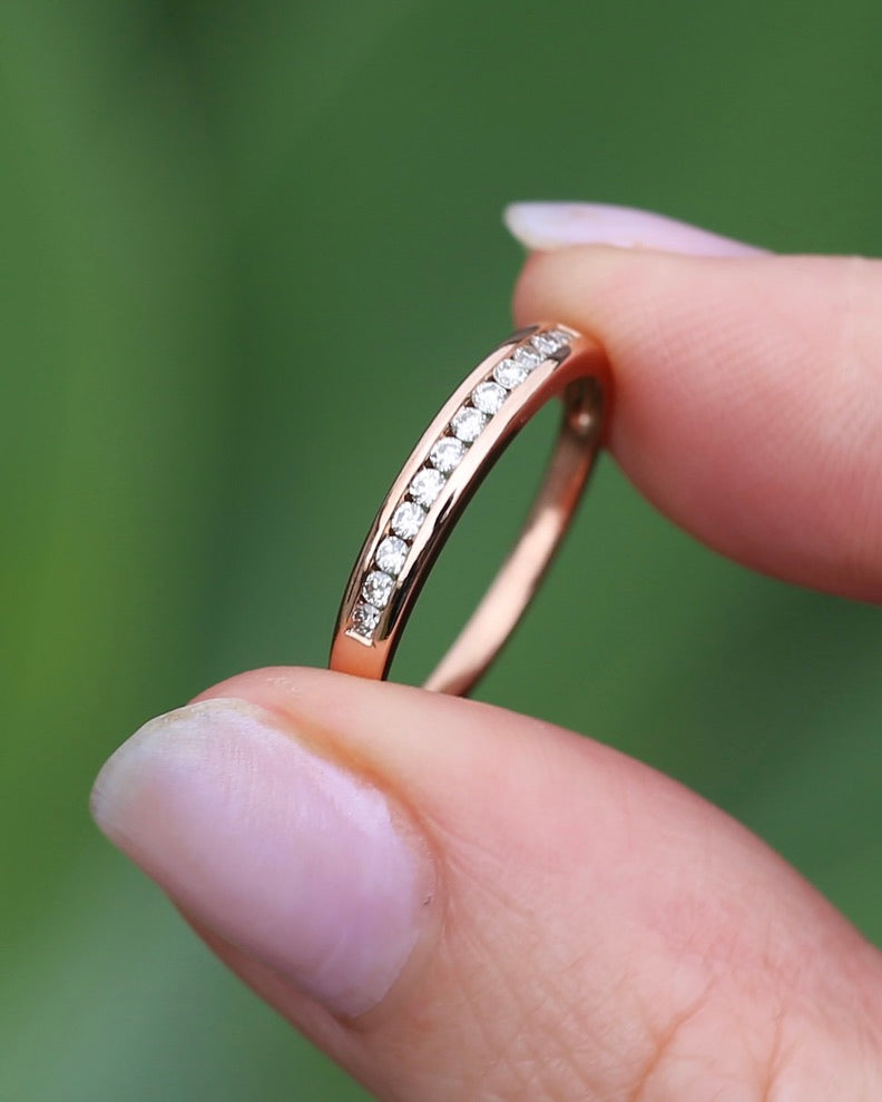 0.3ct Channel Set Natural Diamond Band, 9ct Rose Gold, size 7.25 or just over O, 1.6g
