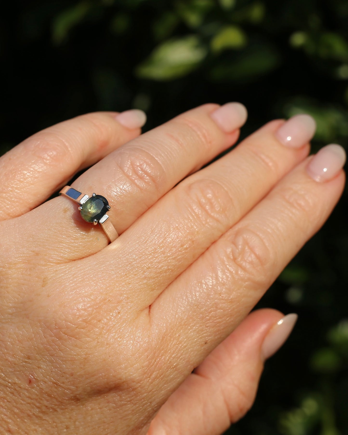Bi Colour Natural Sapphire, Sterling Silver, size O or 7.25