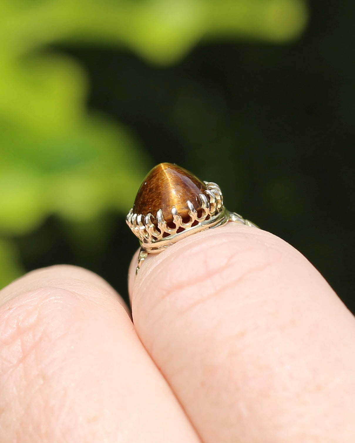 Second Glance - Antique Birmingham Made 1922 Tiger Eye Cabochon Ring, 15ct Yellow Gold, size I or 4.25, 2.27g