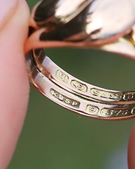 Antique 1907 Birmingham Made Double Snake Ring, 9ct Old Rosey Gold, size I1/2 or 4.5, 3.22g