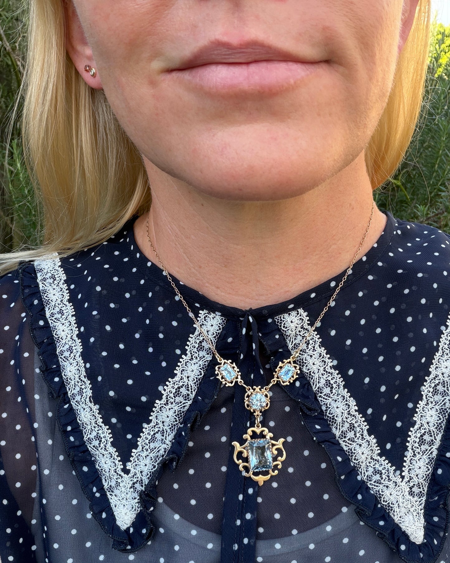 Vinitique Blue Spinel Necklace, 9ct Yellow and Old Rosey Gold, 42cm or 16.5 inches, 9.56g