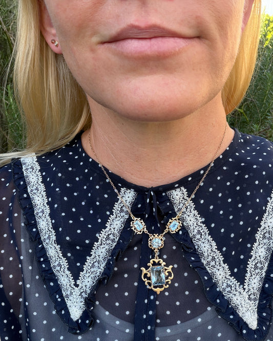Vinitique Blue Spinel Necklace, 9ct Yellow and Old Rosey Gold, 42cm or 16.5 inches, 9.56g