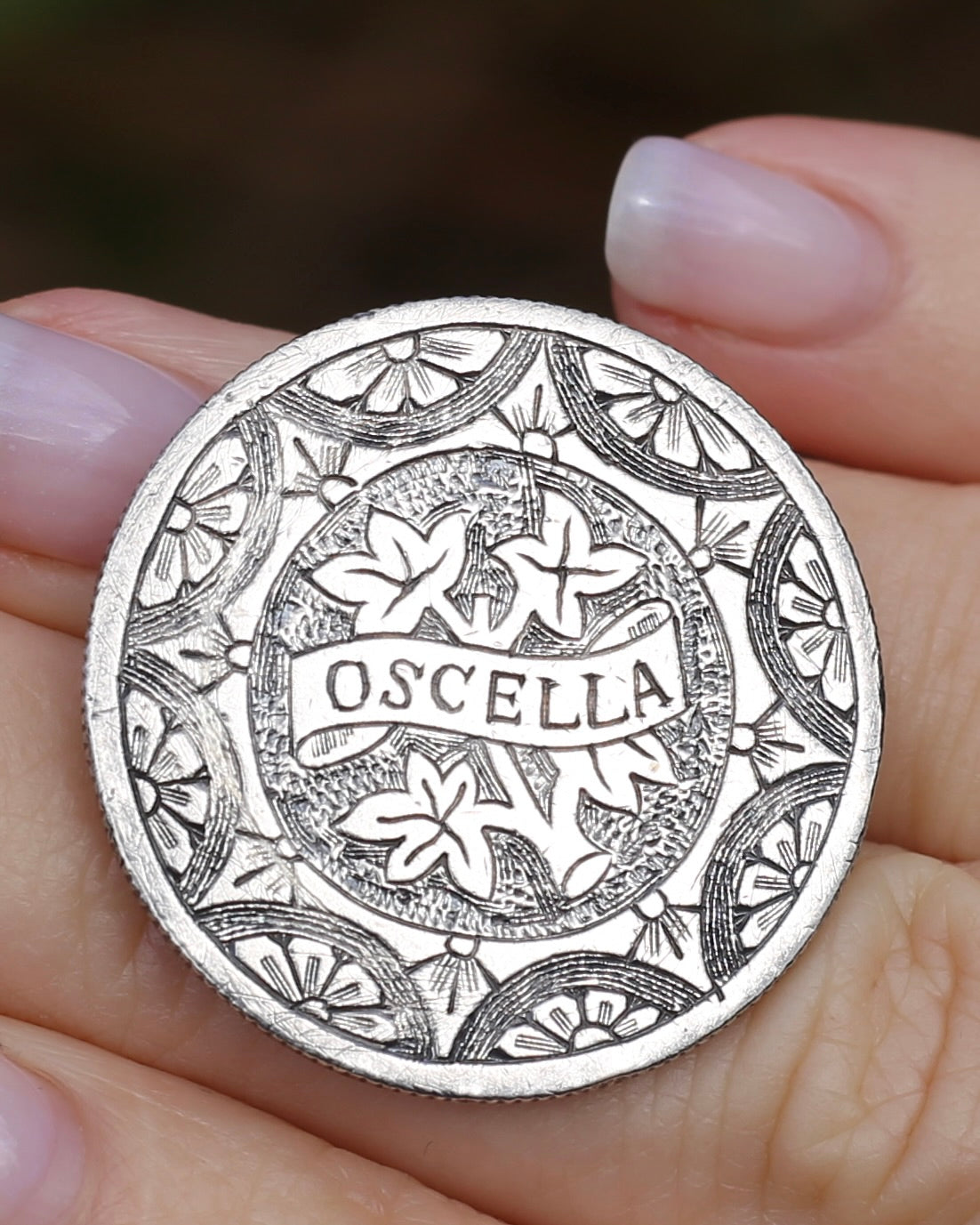 Antique Love Token Oscella Brooch 1900 British India One Rupee, 10.9g