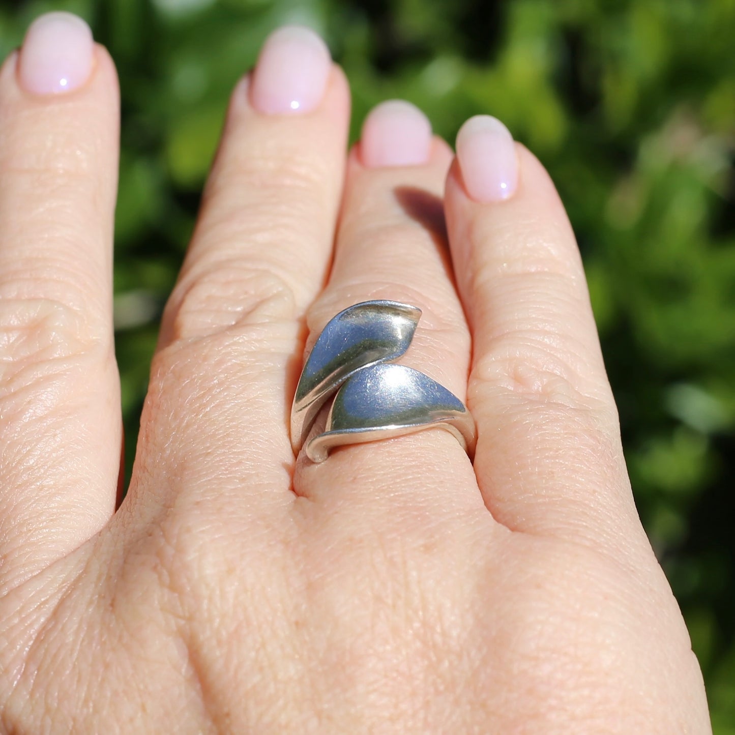 Two leaf Silver Ring, Sterling Silver, sizeable