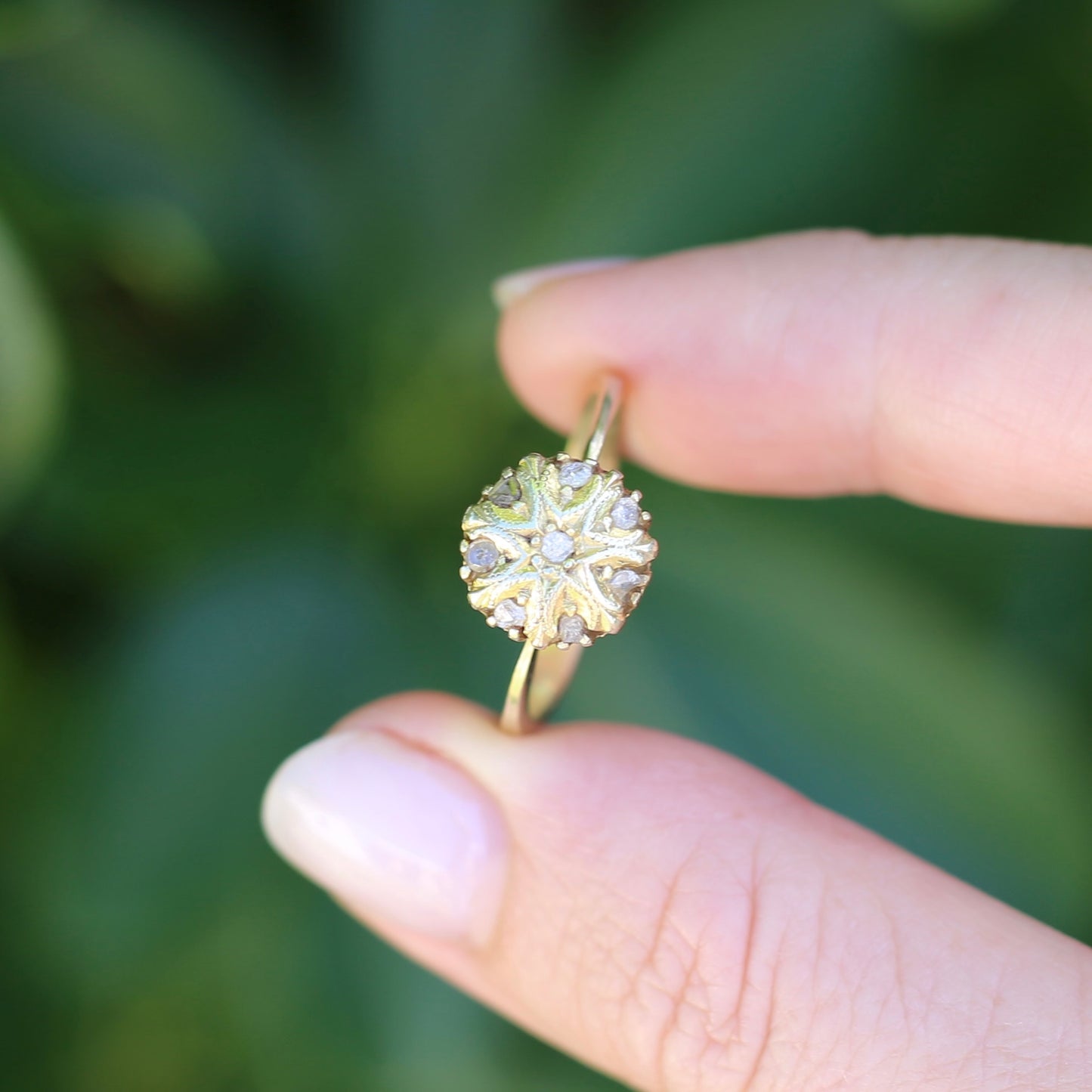 Rustic Handmade Likely Victorian Rose and Table Cut Diamond & Quartz Ring, approx 12ct Yellow Gold, size T or 9.5