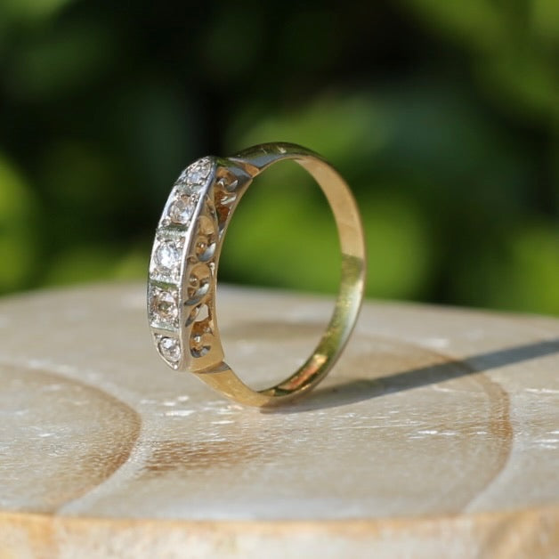 1930s Old Cut 5 Stone Diamond Ring, Platinum and 18ct Yellow Gold, size L or 5.75