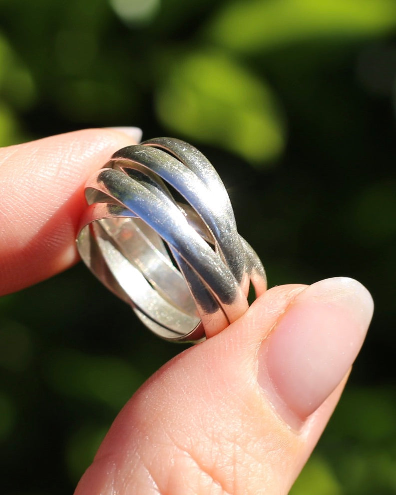 5 Ring Russian Wedding Ring, Sterling Silver, Size T1/2 or 9.75, 5.95g