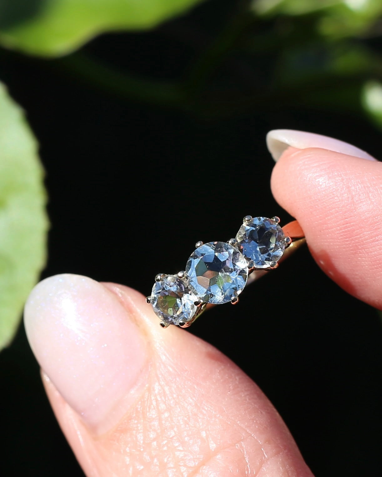 Prasiolite or Green Amethyst in Vintage Trilogy, 9ct Yellow Gold, size 7 or N1/2