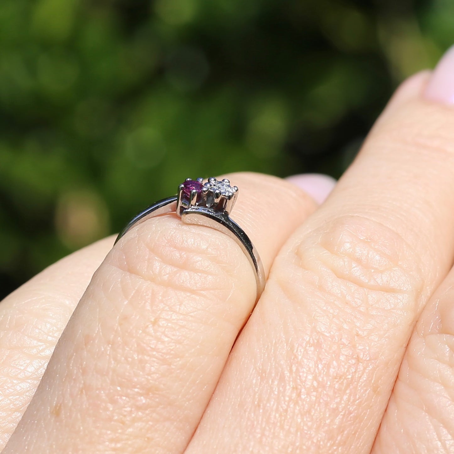 Dainty Ruby and Diamond Toi Et Moi, 14ct White Gold, size 5.75 or L