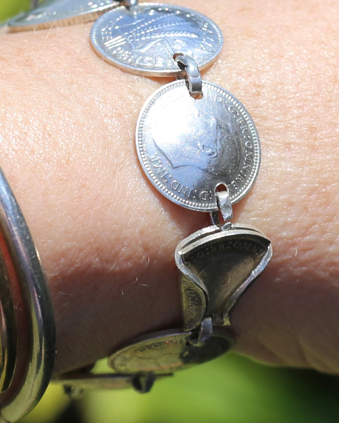 WWII Lucky Sixpence and Threepence Bracelet - coins 1938, 1942, 1943, 1944, 92.5% silver, 17.5cm or just under 7 inches, 19.83g