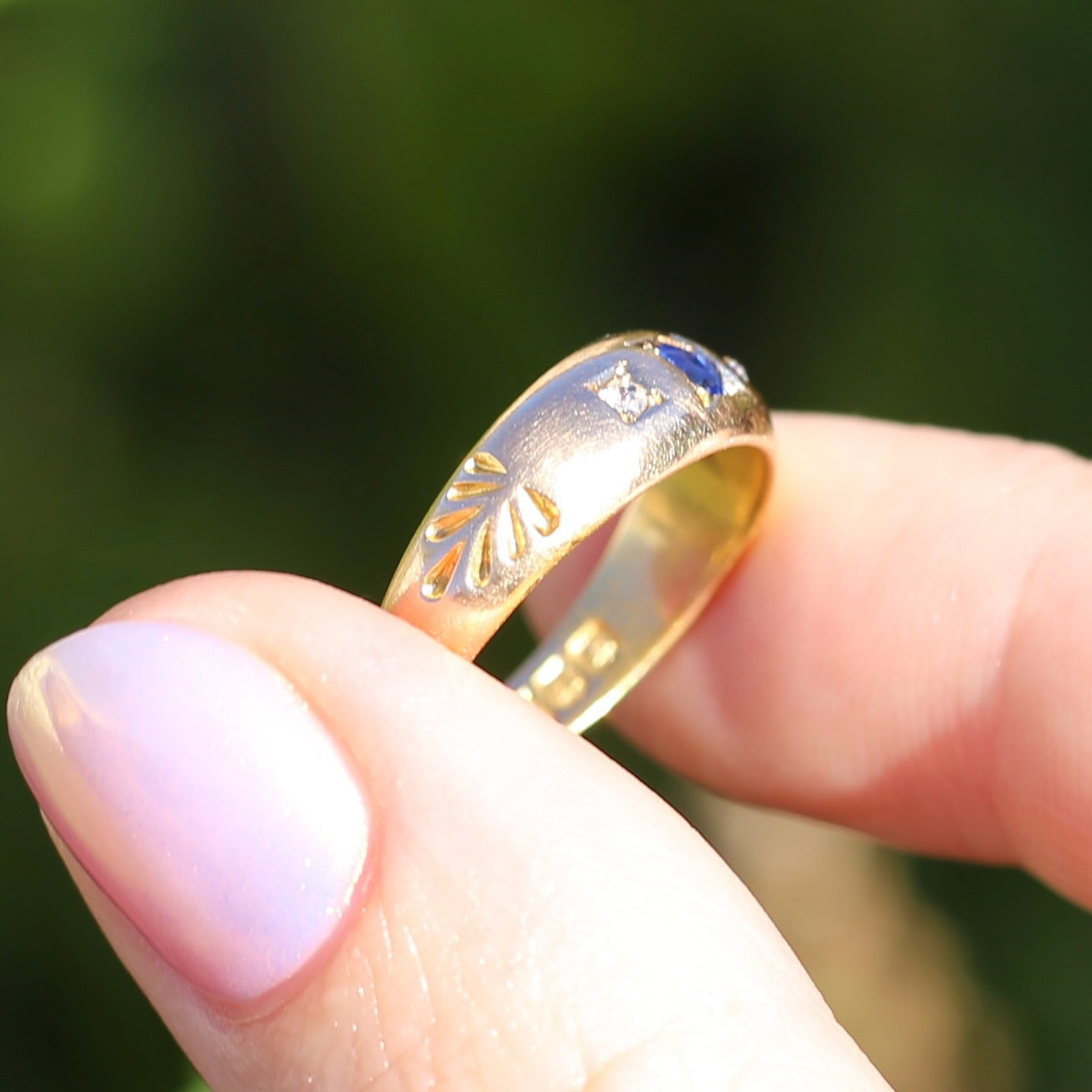 1896 Old Cut Sapphire and Diamond Gypsy Set Ring, 18ct Yellow Gold, size N or 6.75