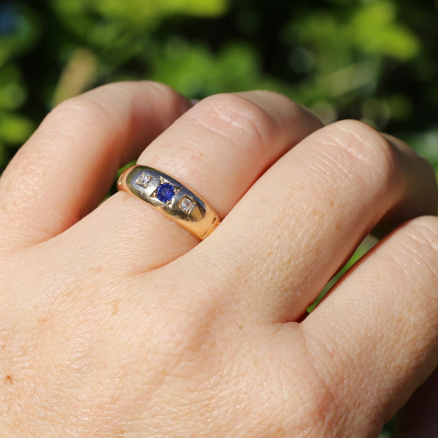 1896 Old Cut Sapphire and Diamond Gypsy Set Ring, 18ct Yellow Gold, size N or 6.75